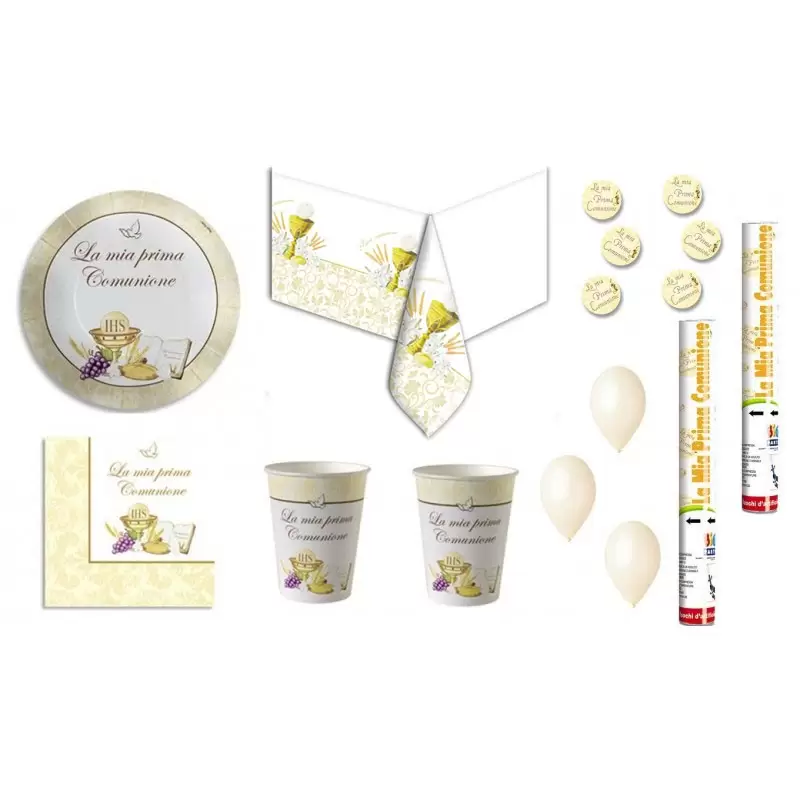 KIT 30 - LA MIA PRIMA COMUNIONE + PALLONCINI E 2 TUBI SPARACORIANDOLI