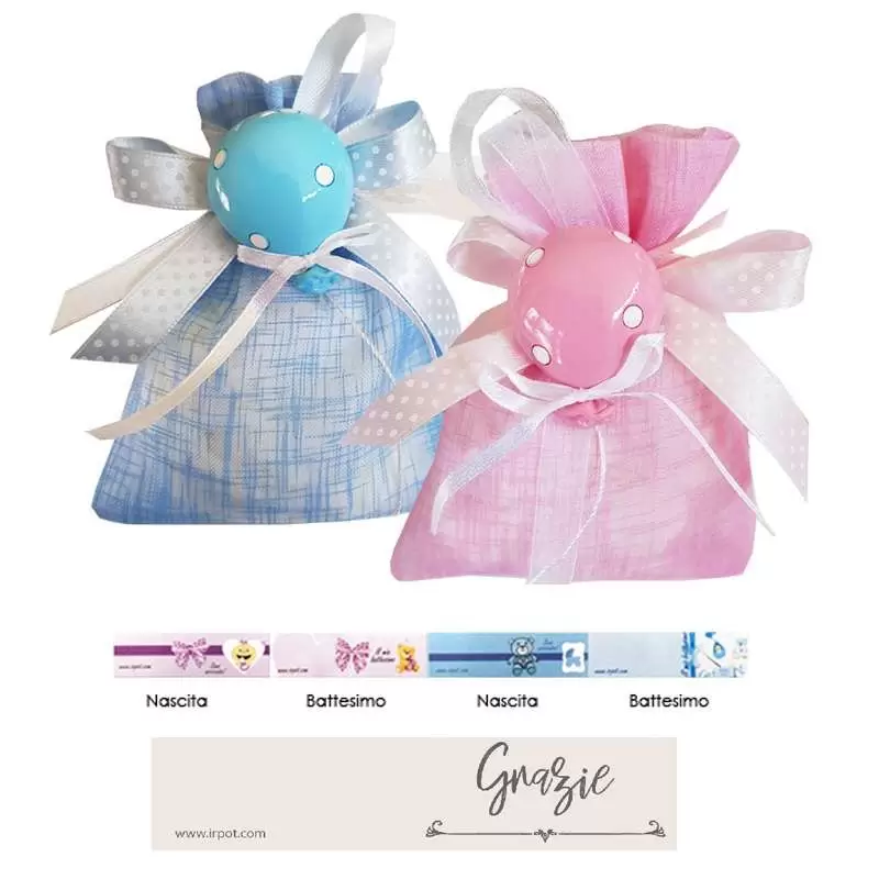SACCHETTI PORTACONFETTI – CON MAGNETE PALLONCINO ROSA O CELESTE