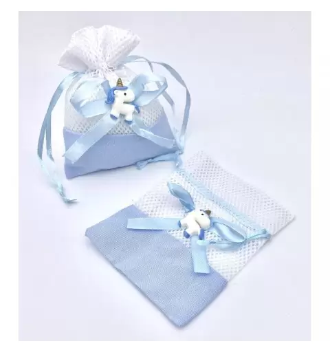 10 SACCHETTI RETE UNICORNO CELESTE