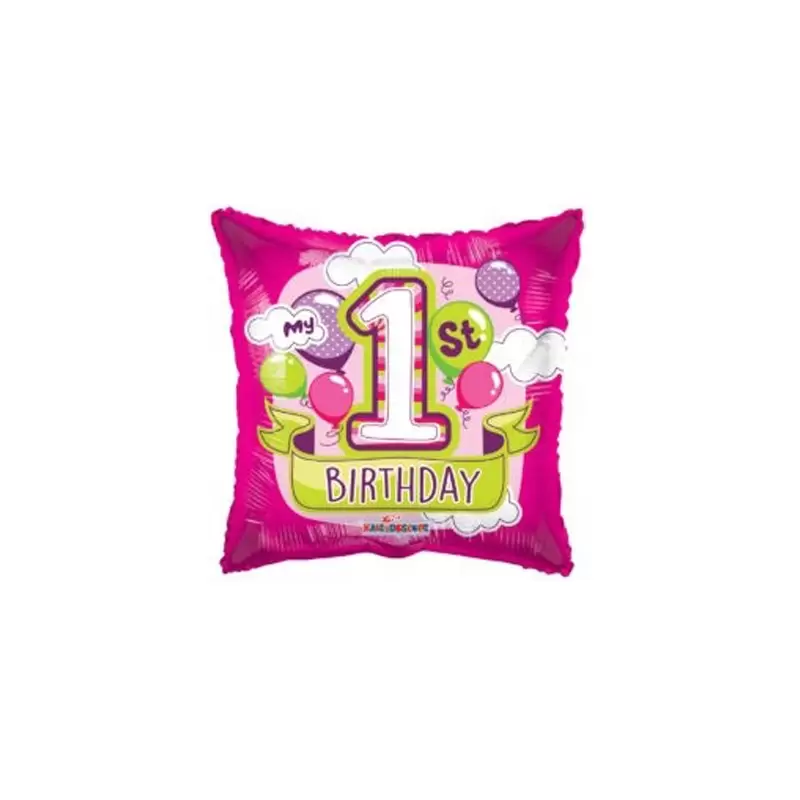 Palloncino Foil Quadrato 1° Compleanno Palloncini Rosa 15044-18
