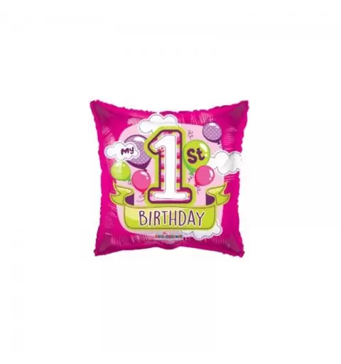 Palloncino Foil Quadrato 1° Compleanno Palloncini Rosa 15044-18
