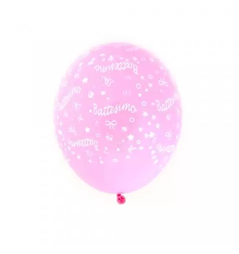 50 PALLONCINI IN LATTICE MEDIUM " BATTESIMO" ROSA FESTA SACRAMENTO PARTY BIMBA