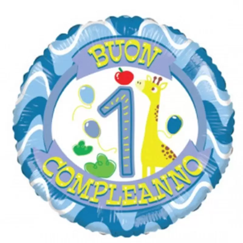 PALLONCINO FOIL 1 ANNO CELESTE CON GIRAFFA