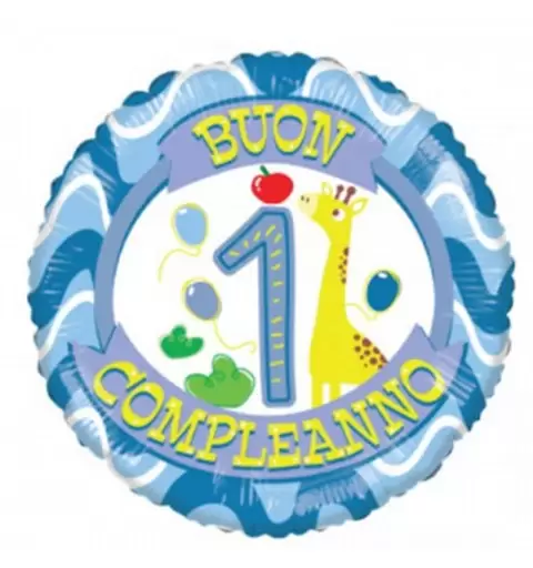 PALLONCINO FOIL 1 ANNO CELESTE CON GIRAFFA