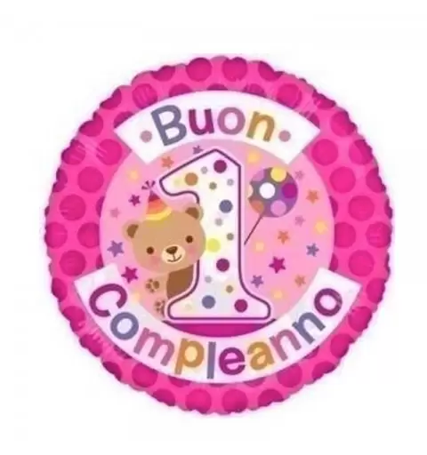 PALLONCINO FOIL 1 ANNO ROSA TEDDY ROSA ORSETTA