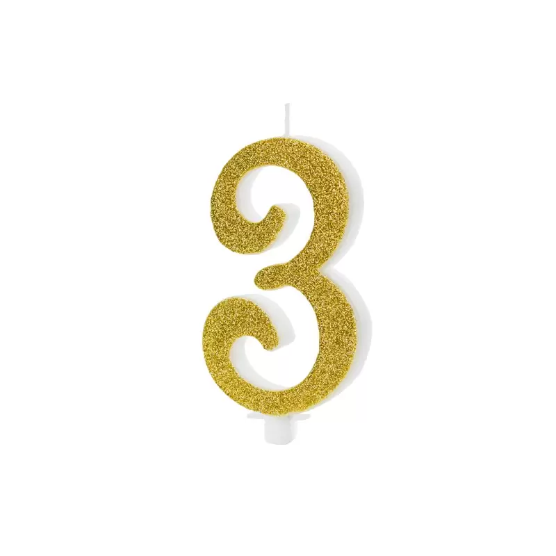 Candelina Numerale Glitter Oro N 3 SCU4-3-019 10cm