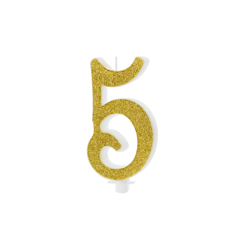 Candelina Numerale Glitter Oro N 5 SCU4-5-019 10cm