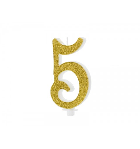 Candelina Numerale Glitter Oro N 5 SCU4-5-019 10cm
