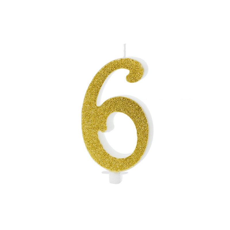 Candelina Numerale Glitter Oro N 6 SCU4-6-019 10cm