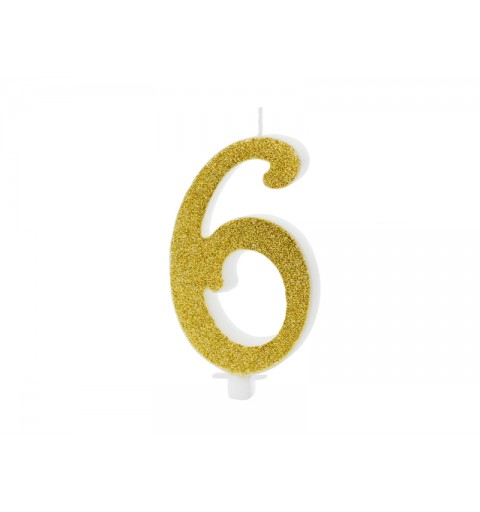 Candelina Numerale Glitter Oro N 6 SCU4-6-019 10cm