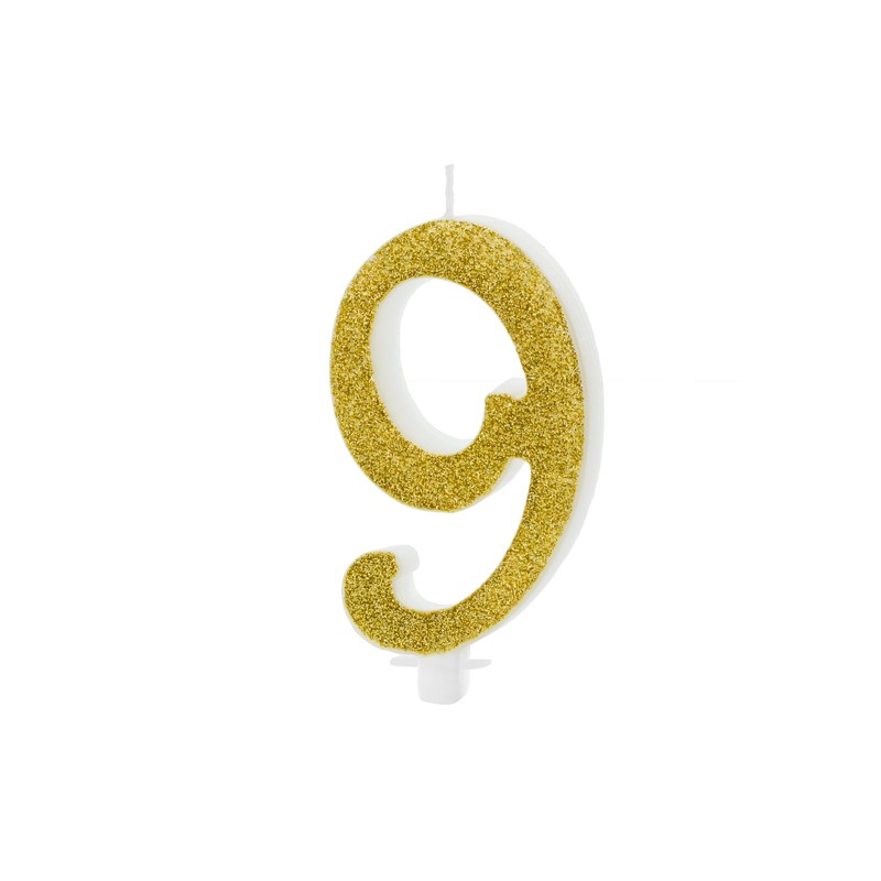 Candelina Numerale Glitter Oro N 9 SCU4-9-019 10cm