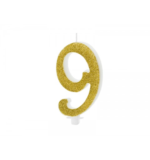 Candelina Numerale Glitter Oro N 9 SCU4-9-019 10cm