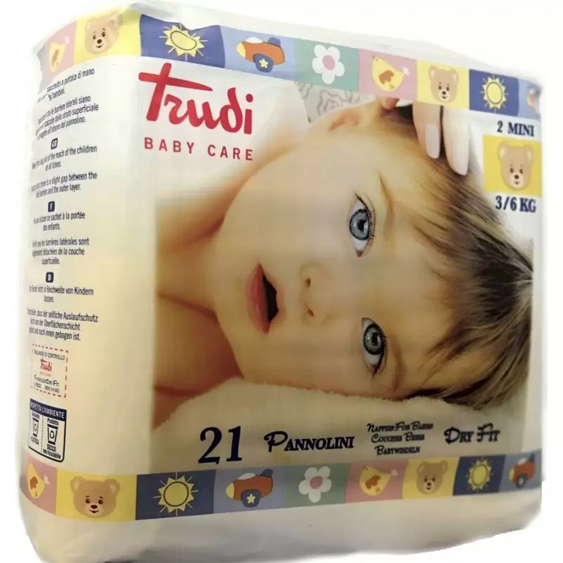 PACCO DI PANNOLINI TRUDI BABY CARE DRY FIT TAGLIA 2 MIDI 3-6 KG