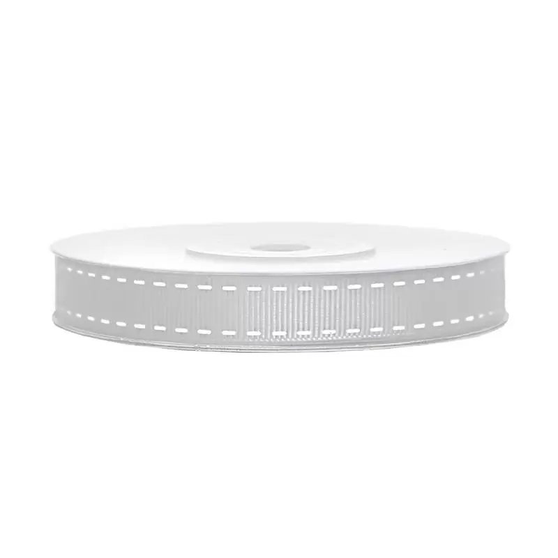 2 ROTOLI DI NASTRINO GROSGRAIN GRIGIO TRATTINI BIANCHI