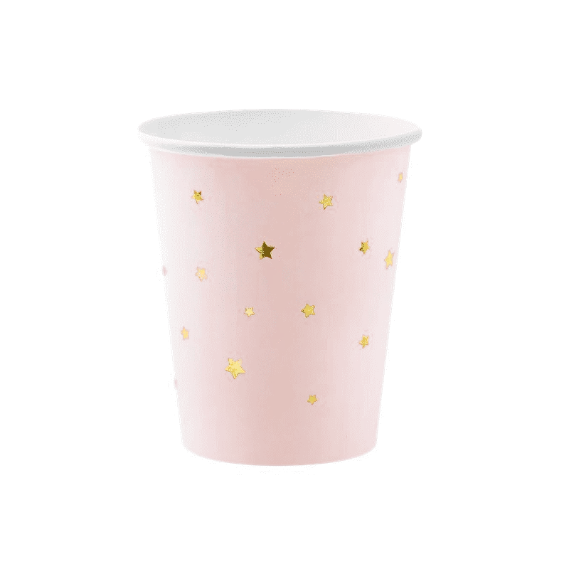 BICCHIERI ROSA PASTELLO CON STELLE ORO - 6 PZ