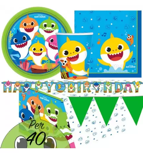 KIT N.17 BABY SHARK - COORDINATO TAVOLA PER 40 BAMBINI