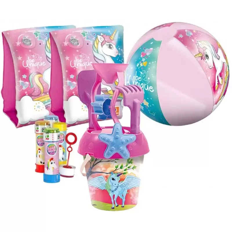 SET MARE UNICORNO BE UNIQUE N.3 - PALLA BRACCIOLI BOLLE E SECCHIELLO