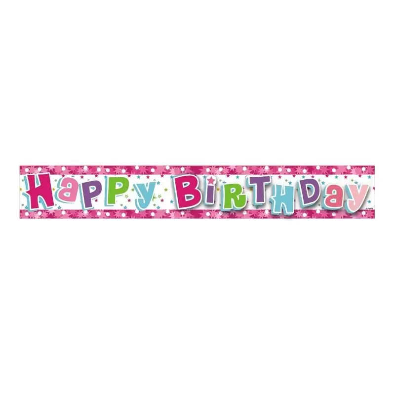 GHIRLANDA HAPPY BIRTHDAY BANNER OLOGRAFICO ROSA
