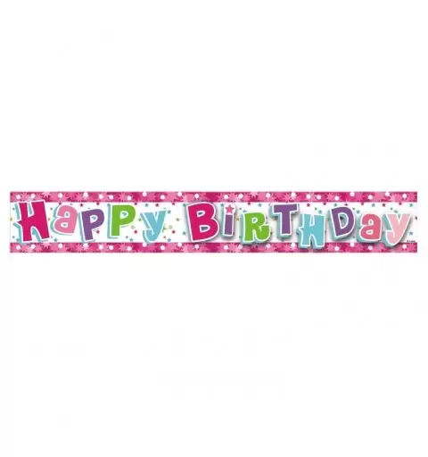 GHIRLANDA HAPPY BIRTHDAY BANNER OLOGRAFICO ROSA