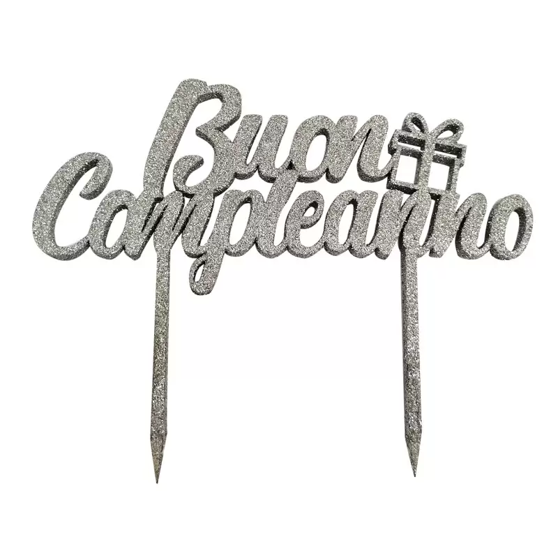 Cake Topper in Legno Buon compleanno Argento 1946