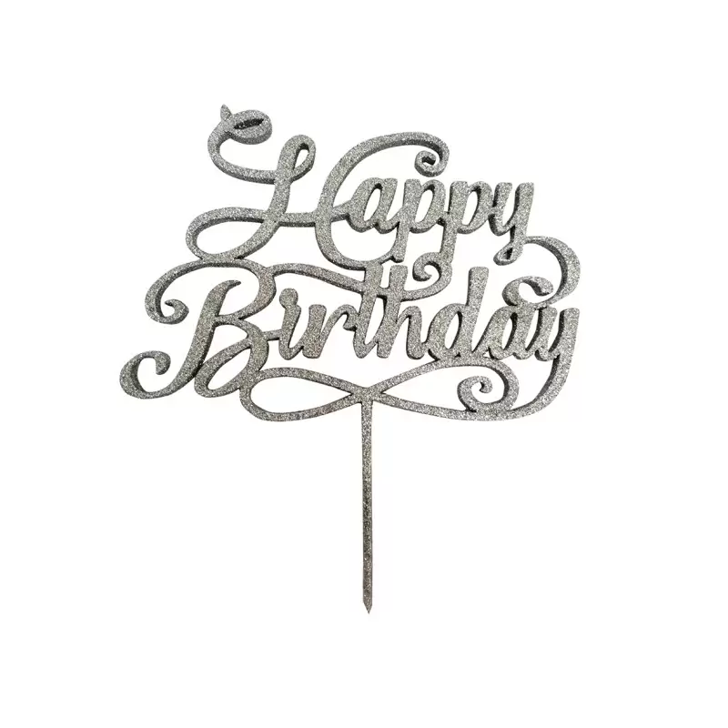 Cake Topper in Legno Happy Birthday Argento 1950