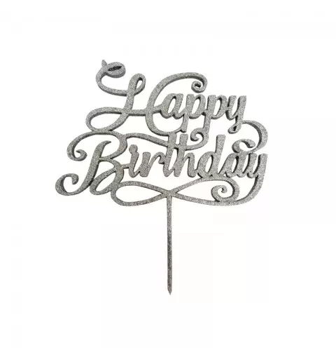 Cake Topper in Legno Happy Birthday Argento 1950