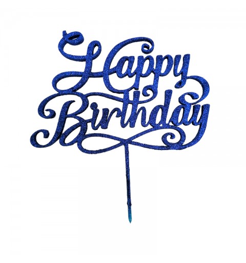Cake Topper in Legno Happy Birthday blu 1952