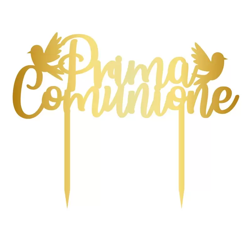 Cake Topper in Legno Scritta Prima Comunione con Colombe oro 1930