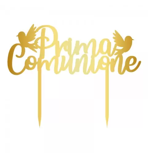 Cake Topper in Legno Scritta Prima Comunione con Colombe oro 1930