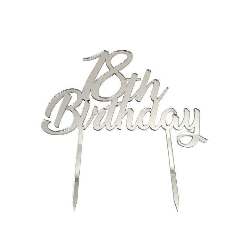 Cake Topper in Plexiglass 18 Birthday silver 1pz 1993.