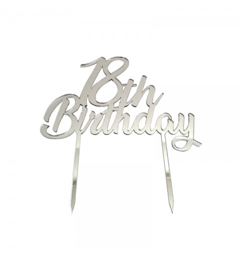 Cake Topper in Plexiglass 18 Birthday silver 1pz 1993.