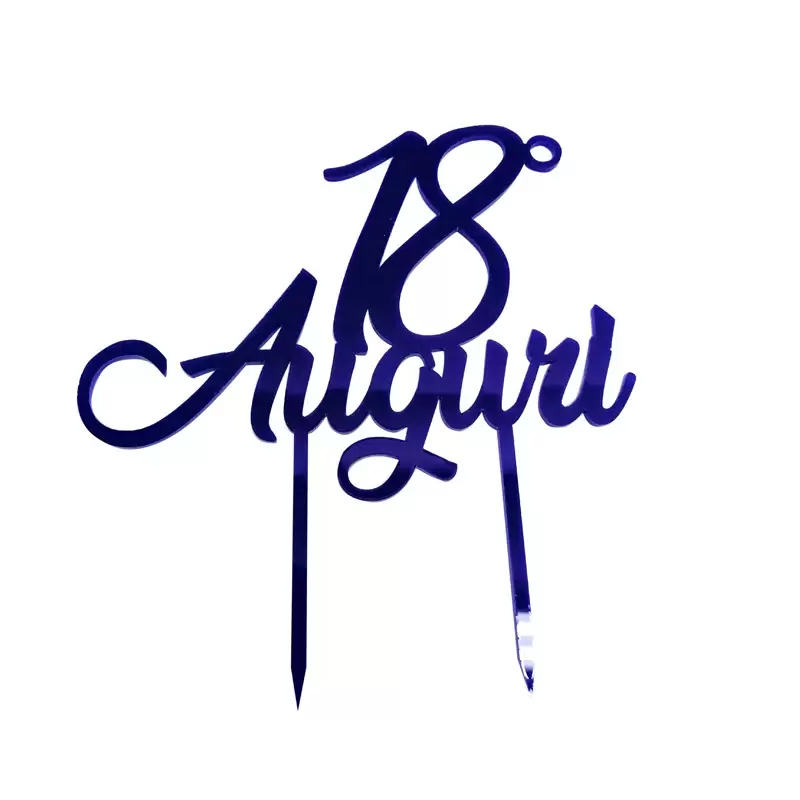 Cake Topper in Plexiglass 18° Auguri Blu 1pz 1989.