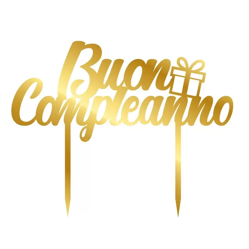 Cake Topper in Plexiglass Buon Compleanno oro 1pz 1982.