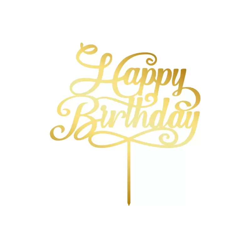 Cake Topper in Plexiglass Happy Birthday Oro 1pz 1984.