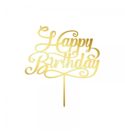 Cake Topper in Plexiglass Happy Birthday Oro 1pz 1984.