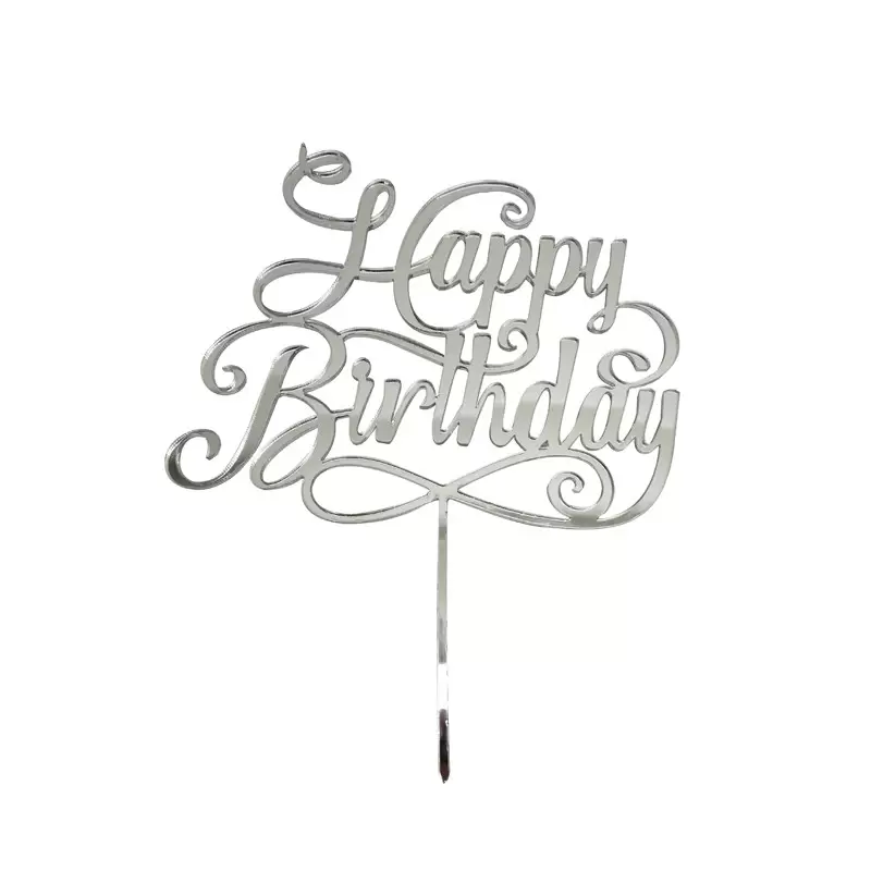 Cake Topper in Plexiglass Happy Birthday Silver 1pz 1985.