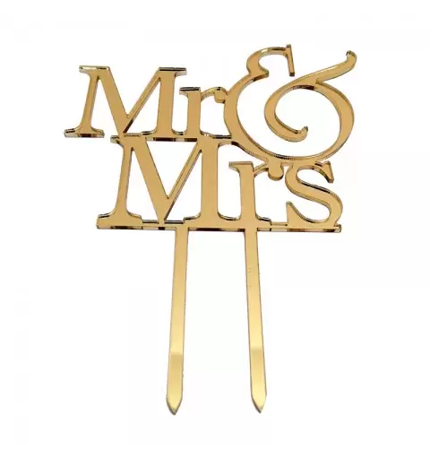 Cake Topper in Plexiglass Mr & Mrs oro 1pz 1976.