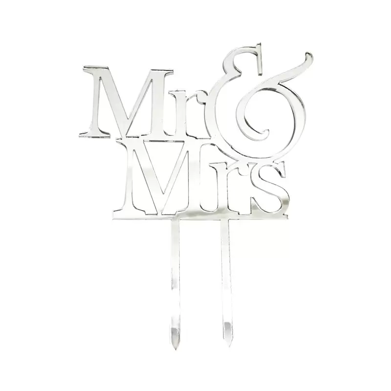 Cake Topper in Plexiglass Mr & Mrs silver 1pz 1977.