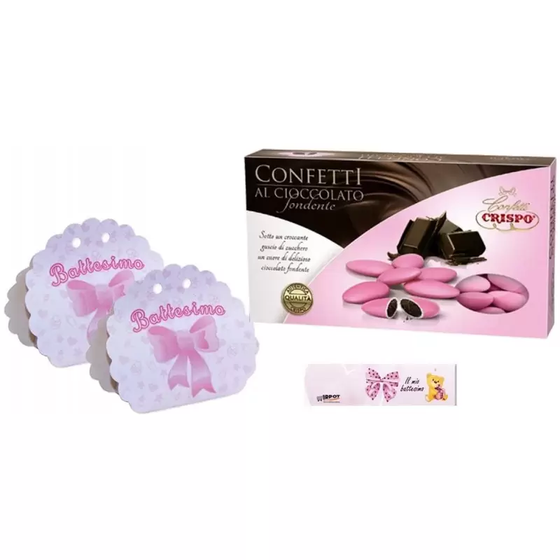 25 SCATOLINE VENTAGLIO BATTESIMO ROSA CON CONFETTI CRISPO