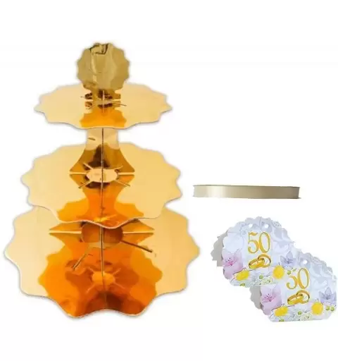 ALZATINA ORO CON 25 SCATOLINE VENTAGLIO 50 ANNI DI MATRIMONIO
