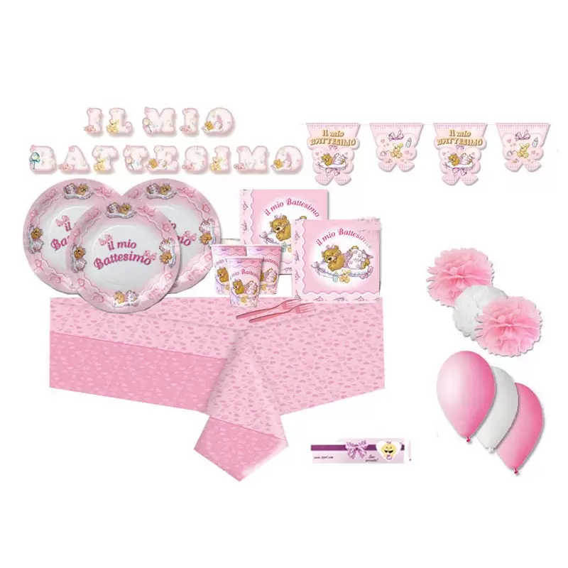KIT N.54 BATTESIMO ORSETTA ROSA - ADDOBBI PER LA CERIMONIA