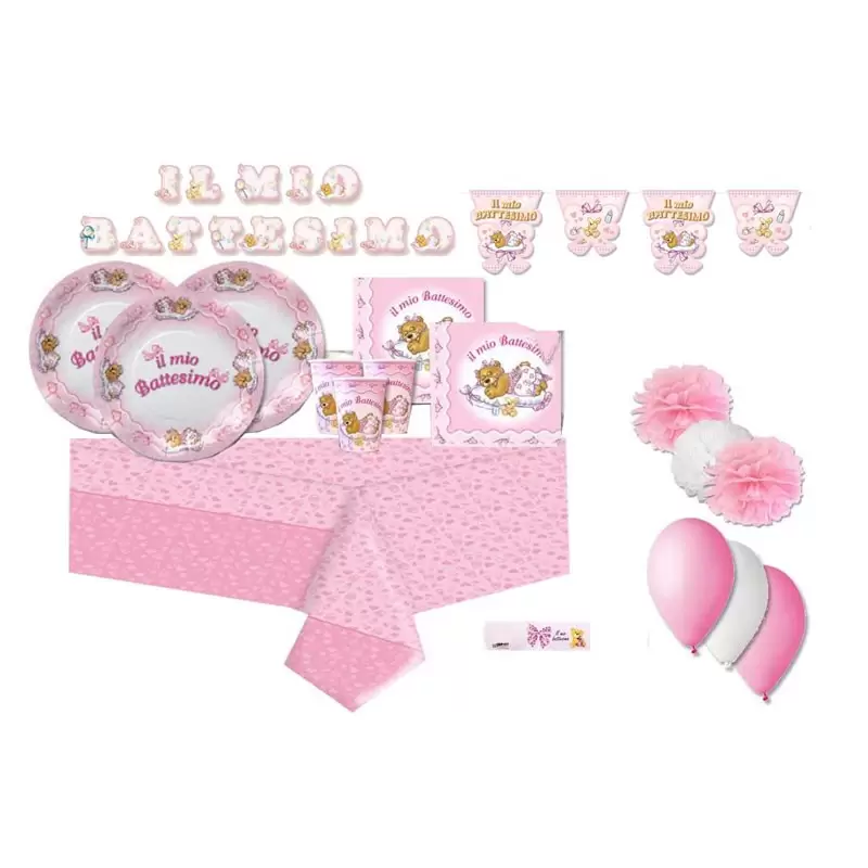 KIT N.55 BATTESIMO ORSETTA ROSA - ADDOBBI PER LA FESTA