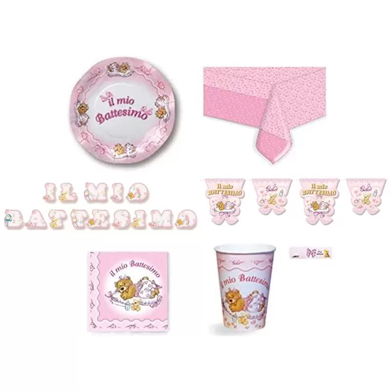 BATTESIMO ORSETTO BAMBINA ROSA COORDINATO KIT N 17