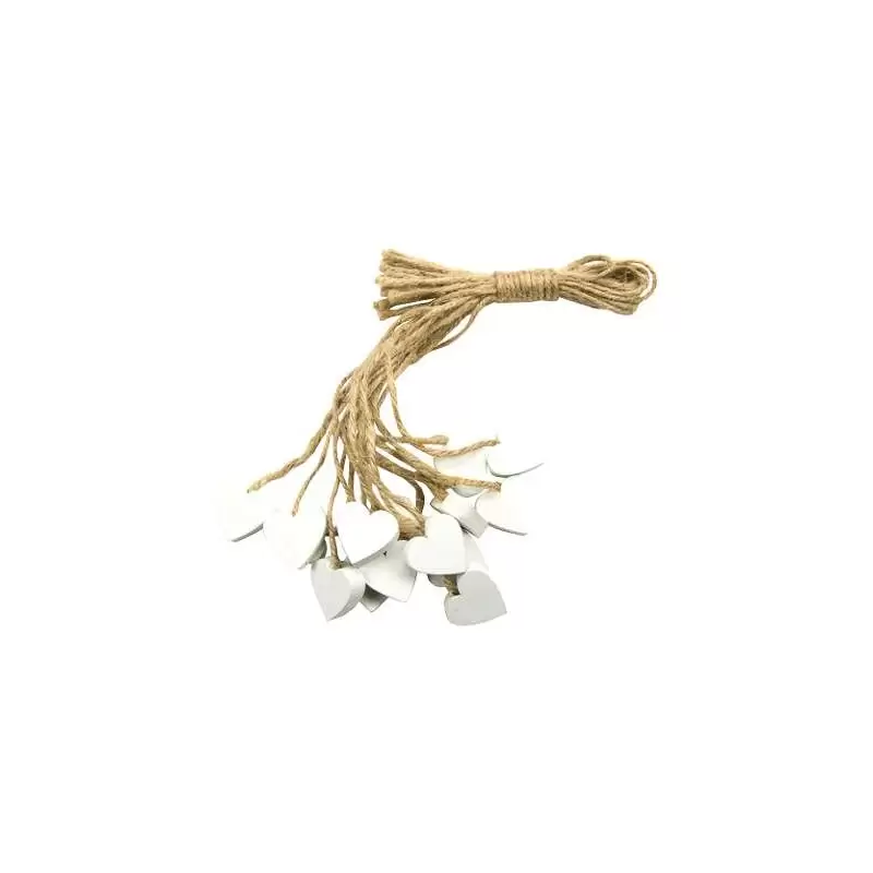16 CUORI DI LEGNO BIANCHI CON CORDA