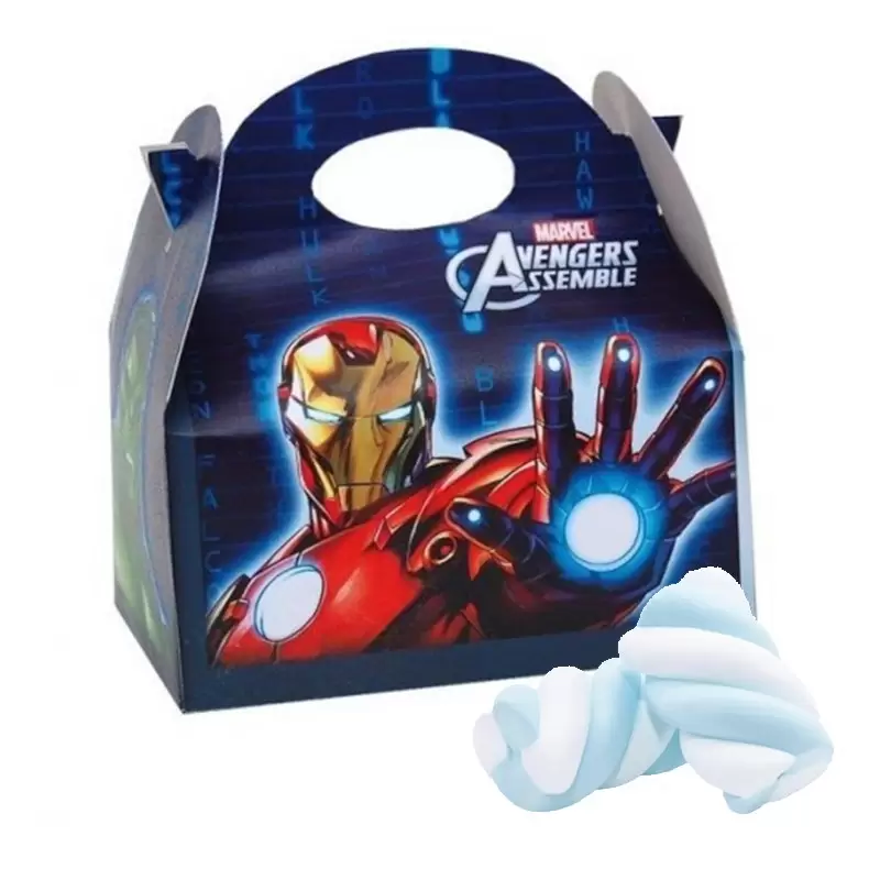 10 BOX AVENGERS CON MARSHMALLOW TRECCIA CELESTE