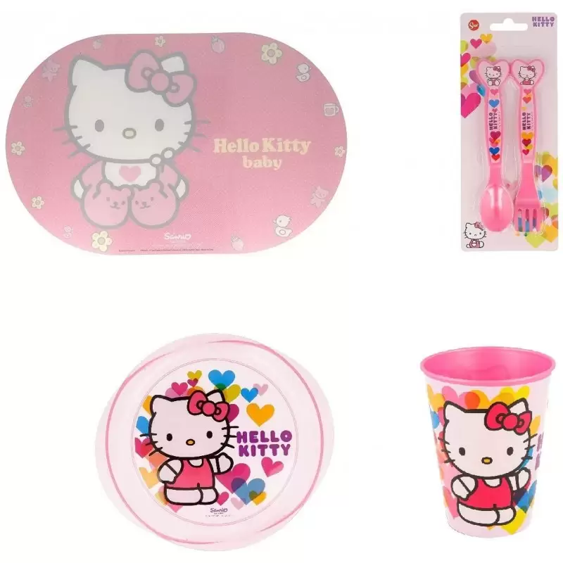 SET MERENDA HELLO KITTY - TOVAGLIETTA POSATE PIATTO E BICCHIERE