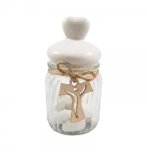 12 BARATTOLI CON TAPPO A CUORE CON DECORAZIONI CROCE TAO