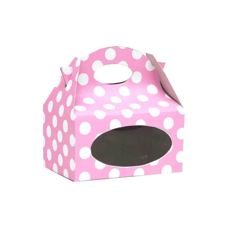 SCATOLA BOX RETTANGOLARE ROSA POIS CON FINESTRA OVALE