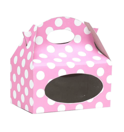 SCATOLA BOX RETTANGOLARE ROSA POIS CON FINESTRA OVALE