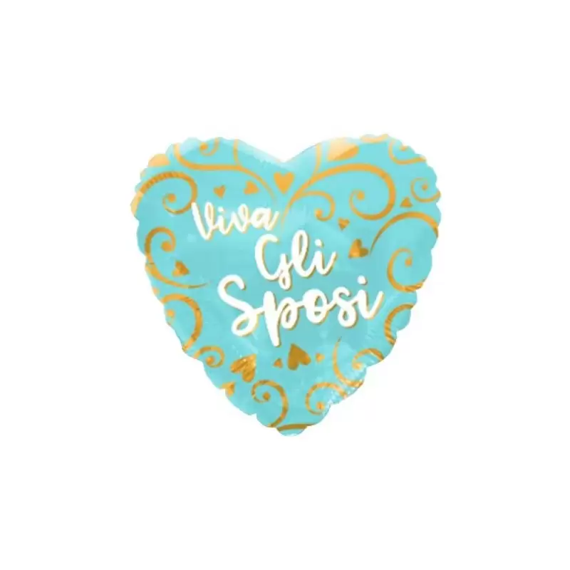 PALLONCINO FOIL A CUORE VIVA GLI SPOSI VERDE TIFFANY